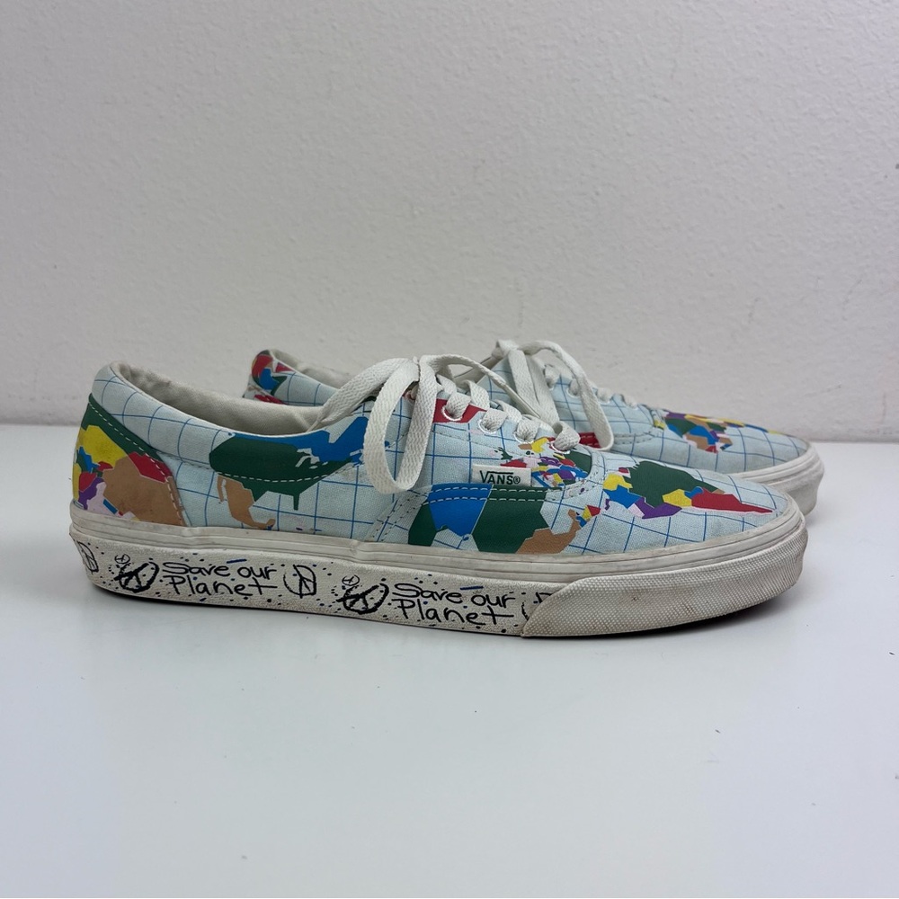 Vans Shoes Mens Nine Save Our Planet Era World Map Skater Low Top Sneakers Blue